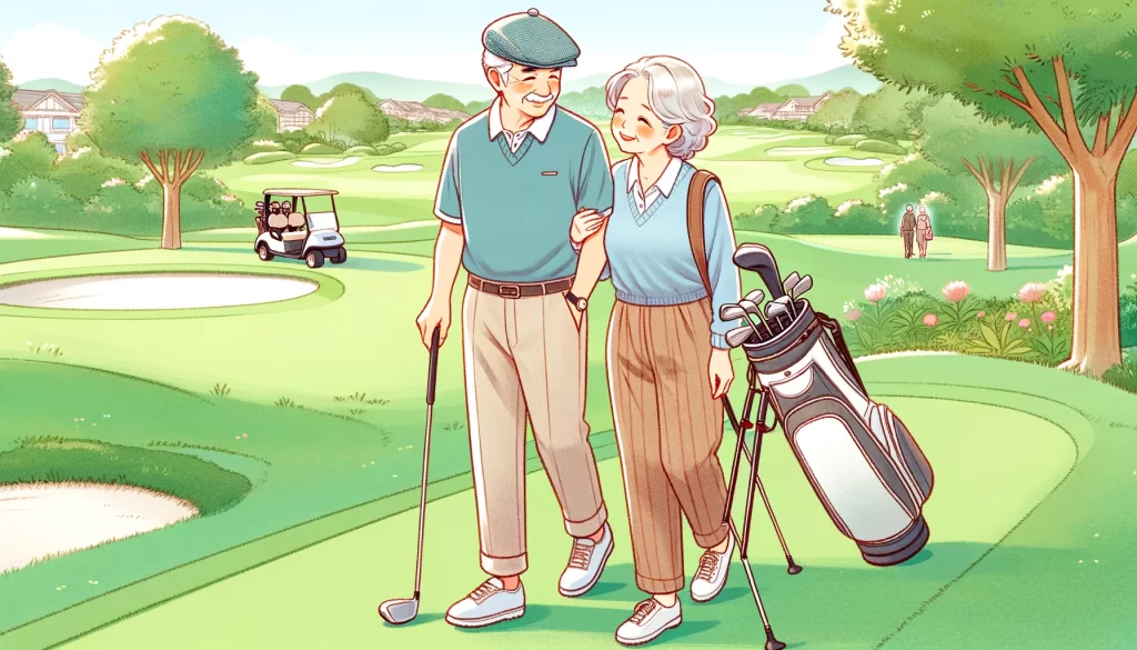 ゴルフをする老夫婦