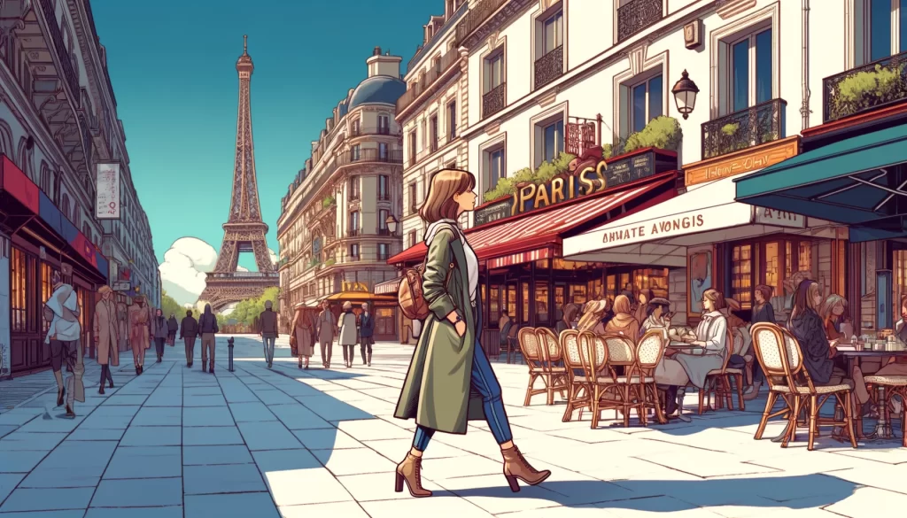 パリの街を歩く女性