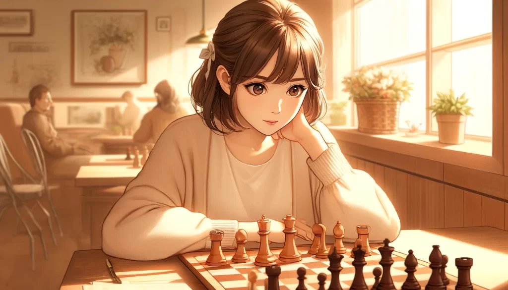 チェス対戦している女性
