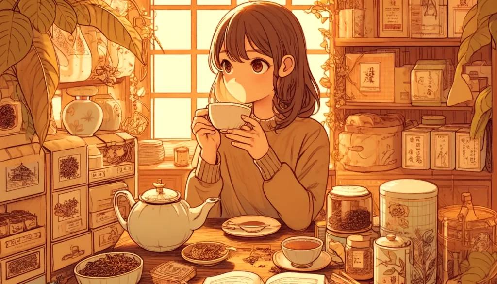紅茶を試飲する女性