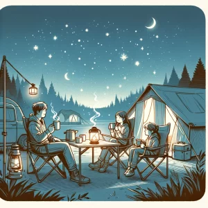 家族で夜のキャンプ