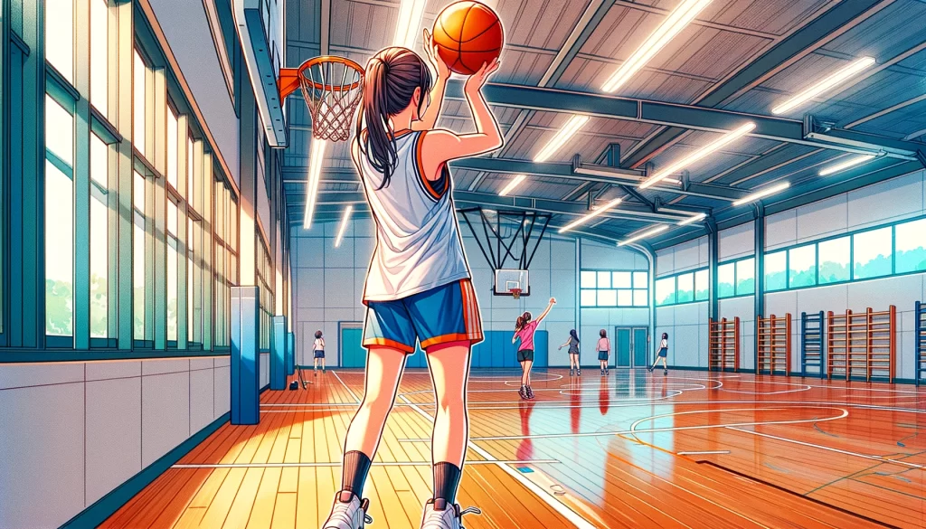 バスケットボールの練習をする女性