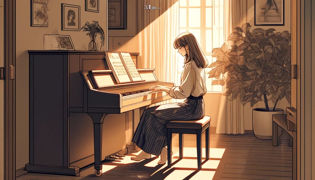 ピアノの練習をする女性