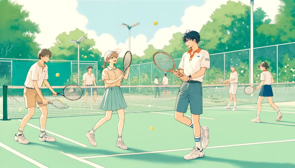 テニスをするカップル
