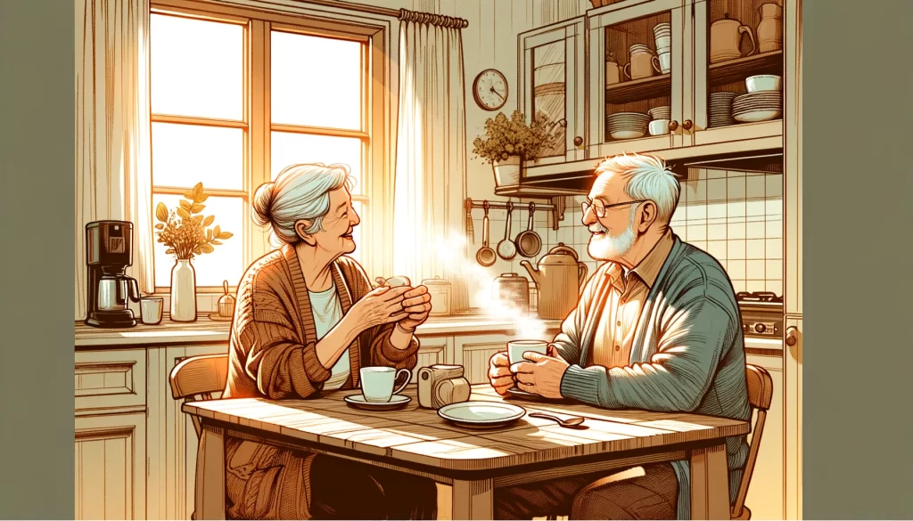 コーヒーを飲む老夫婦