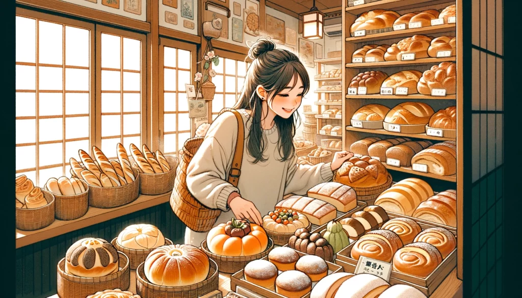 パンを選んでいる女性