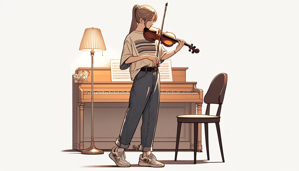 バイオリンの練習をする女性