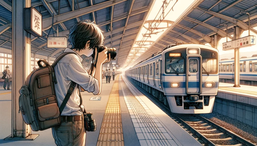 電車撮影する男性