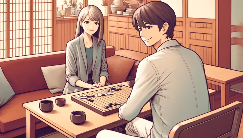 囲碁を楽しんでいるカップル