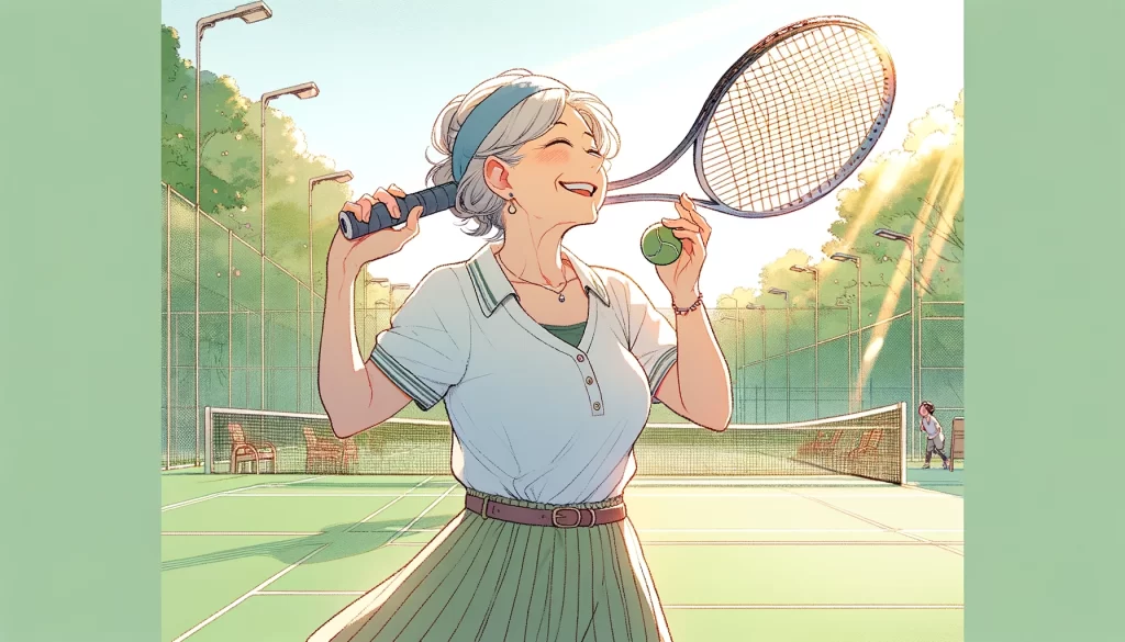 テニスをするお婆さん