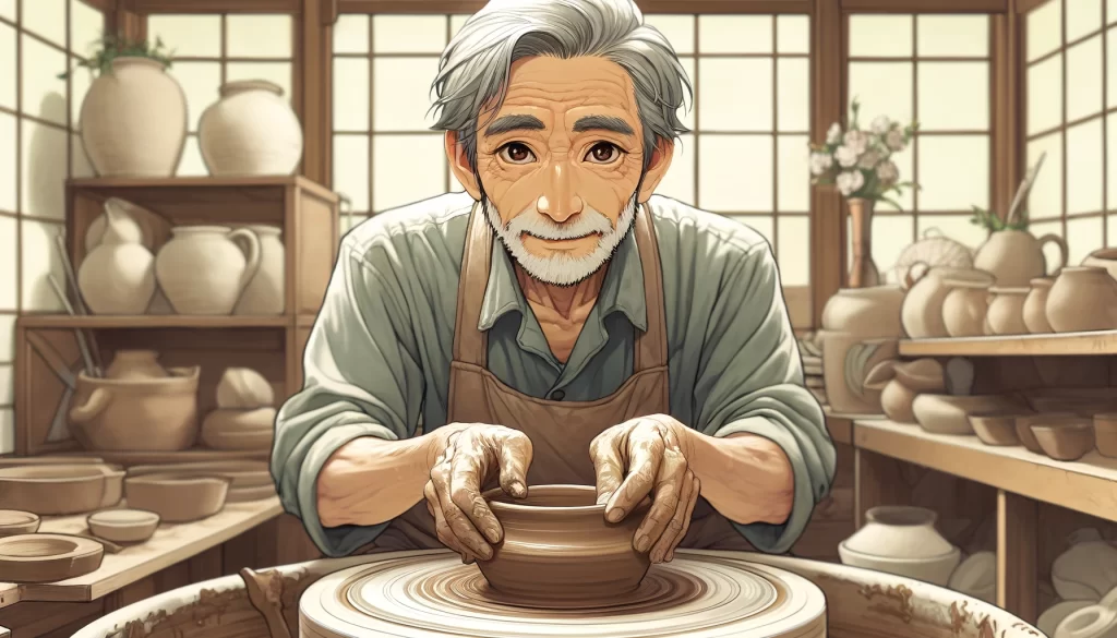趣味の陶芸を楽しむお爺さん