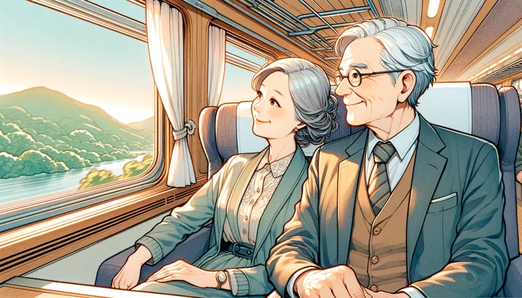 列車の旅を楽しむ老夫婦