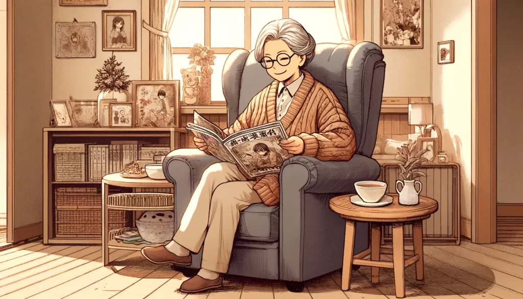 漫画を読むお婆さん