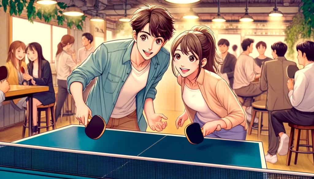 卓球を楽しむカップル